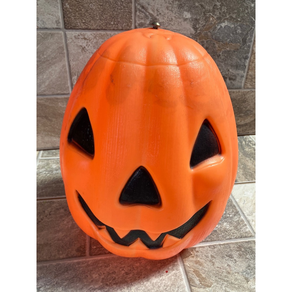 Vintage Empire Plastic Blow Mold Pumpkin Bank Halloween Jack O Lantern Orange